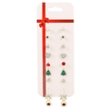 9-pair Christmas earring set with reindeer, tree, and bow designs on display card - Elk Style (A-1406)