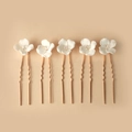 Set of 5 bridal hair pins with white ceramic flowers and crystals on rose gold U-shaped pins - SHSS5384-5Pcs Set/Rose Gold/Single Flower