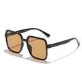 Gafas de sol cuadradas retro con montura negra brillante y lentes teñidas de marrón - Montura Negra Lentes de Té Oscuro