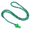 Handmade green crystal agate rosary beads necklace with cross pendant and braided cord - Dyed Malaysian Jade