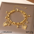 Golden double-layer stainless steel MOM heart pendant bracelet with white crystals - MOM Letter Double Heart Zirconia Style (KB203667-Z)