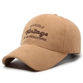 Khaki corduroy baseball cap featuring vintage embroidery and adjustable back strap - Adjustable / Beige