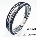 Men's multi-layer braided leather bracelet with silver magnetic clasp 210x6mm - Steel Color (KB180003-YY)
