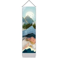Détail de la tapisserie de paysage avec motif lune dorée et pompons suspendus - 32.5x130cm / Modèle 5