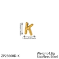 Golden stainless steel chunky bubble letter K pendant with size and weight dimensions - Letter-K