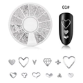01# Silberne Nagelkunst-Nieten mit Sternen und Herzen im 12-Slot Aufbewahrungskasten - Herz- und Diamantformen (01#)