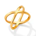 Elegante anello in acciaio inossidabile dorato con design moderno a X incrociato vuoto - US 6 / Oro Lucido (KBJ154)
