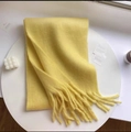 Bright yellow long plaid scarf with soft fringe tassels on a minimalist white tray - Solid Lemon Yellow