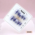Set di 10 unghie finte con sfumatura blu, decorazione a farfalla 3D, rosa e perle fini - XS / Stile Camelia Farfalla Viola(SD020)