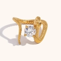 Detail view of 18K gold plated snake ring with scale texture and sparkling round zircon - Zirconia Snake Ring / Gold / One Size