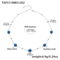 Polished stainless steel necklace with oval blue glass stone inlay and PVD gold finish - Steel Necklace - Blue Glass Stone