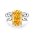 Luxurious S925 silver ring featuring a large yellow oval carbon diamond and side stones - US 6 / Oval with Baguette Side Stones Goose Yellow Style (FDJZ-061)