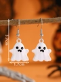 Ghost earrings dimensions showing 3.7cm height and 1.7cm width on a wooden branch - White