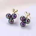 Elegant gold grape cluster stud earrings with iridescent pearls and cubic zirconia - 925 Silver / Multicolor Black Grape Pearl Earrings