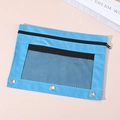 Blue double zipper mesh pencil pouch with 3-ring binder holes and large storage capacity - Mesh Blue (Double Zipper)