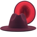 Classic two-tone wool felt fedora hat in dark burgundy red and bright red interior - Wine Red/Red