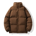 Unisex padded winter jacket in dark brown with a stand-up collar and quilted design - S / Dark Coffee