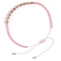 Adjustable pink semi-precious stone beaded bracelet with gold accents and cord - Pink