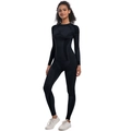 Detail of seamless knitted sports set featuring breathable side textures and black high-stretch fabric - S / Black
