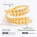 Adjustable golden stainless steel ring featuring a double-layer leaf wreath design - Double Leaf Design (JZ21128)