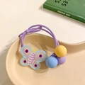 Dettaglio dell'elastico per capelli viola con farfalla in acrilico e perline smerigliate - 1 Pezzo / Fiore Viola