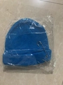 Blue knitted beanie with decorative metal safety pin detail in casual winter style - 55-58cm / Lake Blue