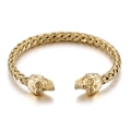 Golden woven stainless steel skull bracelet for men featuring an adjustable open design - Gold Color Skull Style (KB78432-BD)