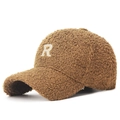 Casquette de baseball marron en polaire avec broderie lettre R pour l'hiver - Réglable / Beige Foncé
