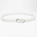 Elegant multi-strand white pearl elastic belt with a rhinestone-studded metal buckle - Rectangular Rhinestone Buckle (KL139-04)