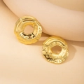 Vintage gold hoop earrings with hammered texture and ribbed design in polished steel - Gold Mixed Texture Cutout Hoop