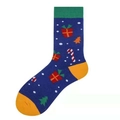 Deep blue Christmas cotton socks with festive gift box, tree, and candy cane patterns - 38-46 / Dark Blue Gift Tree
