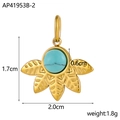 Detailed dimensions of gold leaf pendant with turquoise stone showing size and weight info - Flower Leaf Gold With Turquoise Stone (AP41953B-2)