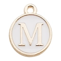 White and gold enamel pendant with letter M for DIY bracelet and keychain charms - Letter M / 1 Piece (12x14mm) / White