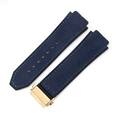 Blue suede watch strap with gold-tone buckle featuring H-screws for Hublot watches - [Convex x Wide Mouth] 19x26mm / Matte Grey Blue - Steel Buckle (Z2)