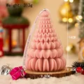 Pink origami Christmas tree scented candle with white ribbon on wooden base - Large / Pink
