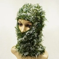 Ghillie style knitted balaclava mask in green and white camouflage for outdoor warmth - One Size / Green