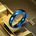 Minimalist titanium steel ring in glossy deep blue finish on golden geometric stand - 27-e-3 Inner And Outer Blue Spheres 4mm (refunds And Exchanges Guaranteed If Color Fades). / Size 7