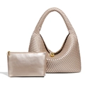 Handmade woven crescent bag in metallic champagne gold finish with matching pouch - Gold