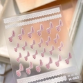 Stickers ongles nœuds roses pailletés et dentelle blanche, modèle M-982 autocollants - Nœud Rose Pailleté (M-982)
