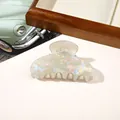 Macro detail of pearlescent shell texture hair claw clip with iridescent finish - PVC 8cm Square Head - Iridescent Grey