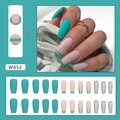 Matte seafoam green and nude pink press-on nails in long coffin shape 24pcs set - W852 Simple Lines