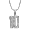 Silver iced out number 10 pendant necklace with sparkling rhinestones on a metal chain - Pendant Only [No Chain] / Steel