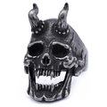 Anillo punk de calavera y cuernos de acero inoxidable con acabado plateado envejecido - US 7 / Color Vintage Distressed(17509)