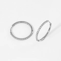 Silver stainless steel huggie hoop earrings with micro-pave white zircon crystals - 1.6*16mm Steel (Pair)