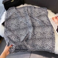 Elegant silk scarf featuring a classic black and white leopard print and fine grey hem - Black and White Leopard Print