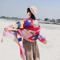 Vibrant geometric color-block chiffon beach shawl for summer sun protection - Red Block / 90*180