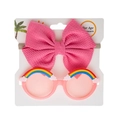 Close-up of pink bow headband and rainbow round sunglasses set for baby girls - Rose Red