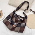 Borsa tote vintage a scacchi nei toni marrone e nero con tracolla regolabile - Stile Tracolla in Lana Patchwork (511244)