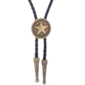 Western-Bolo-Tie mit bronzener Stern-Medaillon und schwarzer geflochtener Lederkordel - Westernstern Bronze