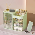 Organizzatore per trucchi verde in plastica con cassetti e piccolo specchio coordinato - Con Specchio da Trucco / Verde Trasparente